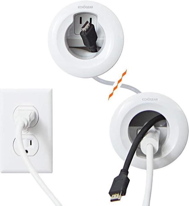 Echogear TV Cord Hider for Wall Mounted TV - White Cable Management Kit Hides TV Wires Behind The Wall- Includes 2 Pass Throughs, Locking Brackets