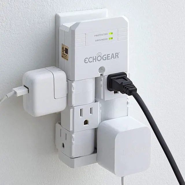Main image of ECHOGEAR On-Wall Surge Protector with 6 Pivoting AC Outlets & 1080 Joules of Surge Protection - Low Profile Design Installs Over Existing Outlets to Protect Your Gear (White)