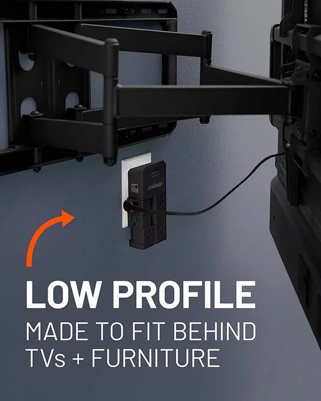 Alt view image 5 of 7 - ECHOGEAR On-Wall Surge Protector with 6 Pivoting AC Outlets & 1080 Joules of Surge Protection - Low Profile Design Installs Over Existing Outlets to Protect Your Gear (Black)
