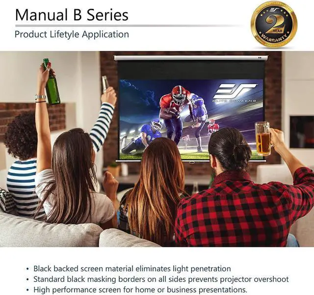 Alt view image 4 of 5 - Elite Screens Manual B 100-INCH Manual Pull Down Projector Screen Diagonal 16:9 Diag 4K 8K 3D Ultra HDR HD Ready Home Theater Movie Theatre White Projection Screen with Slow Retract Mechanism