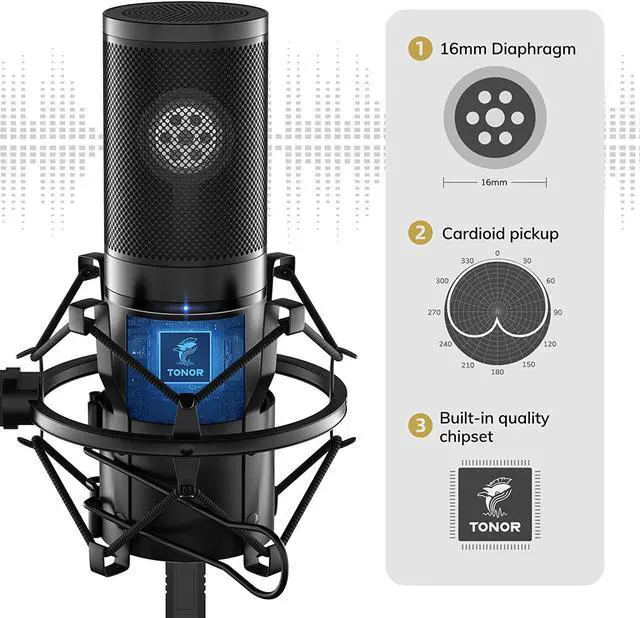 Alt view image 3 of 6 - TONOR USB Microphone Kit, Streaming Podcast PC Cardioid Condenser Computer Mic for Gaming, YouTube Video, Recording Music, Voice Over, Studio Mic Bundle with Adjustment Arm Stand