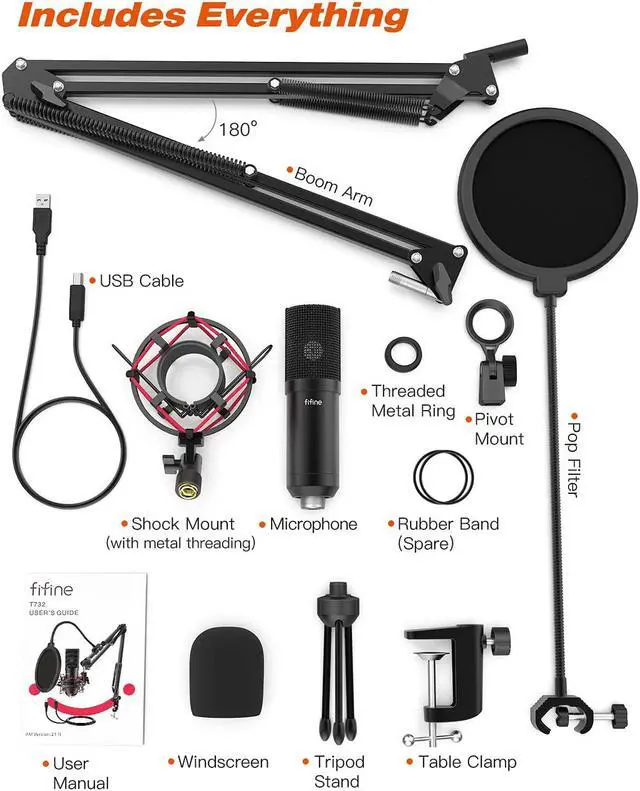 Alt view image 6 of 6 - FIFINE USB Gaming Microphone Set with Flexible Boom Arm Stand Pop Filter, Plug and Play with PC Desktop Laptop Computer, Streaming Podcast Mic Kit for Home Studio