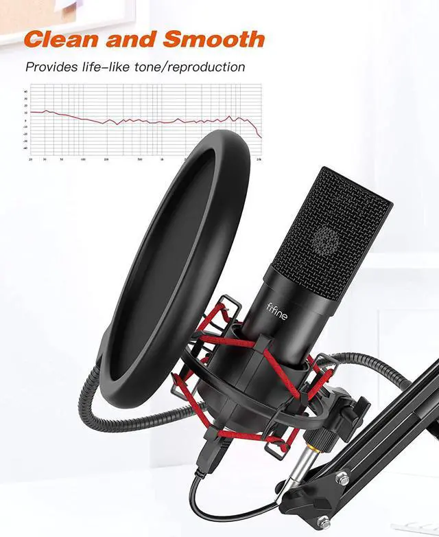 Alt view image 2 of 6 - FIFINE USB Gaming Microphone Set with Flexible Boom Arm Stand Pop Filter, Plug and Play with PC Desktop Laptop Computer, Streaming Podcast Mic Kit for Home Studio