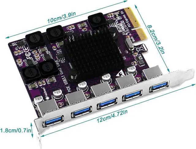 Alt view image 7 of 7 - FebSmart 5X 10Gbps USB-A Ports PCIE USB 3.2 Gen 2 Expansion Card for Windows 7.8,8.1,10,Server; MAC OS 10.9.x, 10.10.x, 10.12.x, 10.13.x, 10.14.x, 10.15.x-Build in Self-Powered Technology
