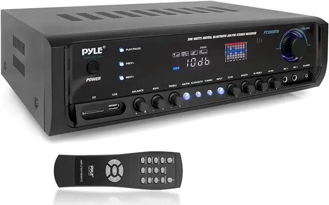 Alt view image 6 of 20 - Digital Home Theater Bluetooth Stereo Receiver, Aux (3.5mm) Input, MP3/USB/SD/AM/FM Radio, (2) Mic Inputs, 300 Watt