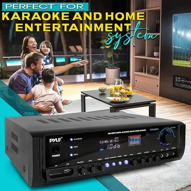 Alt view image 8 of 20 - Digital Home Theater Bluetooth Stereo Receiver, Aux (3.5mm) Input, MP3/USB/SD/AM/FM Radio, (2) Mic Inputs, 300 Watt
