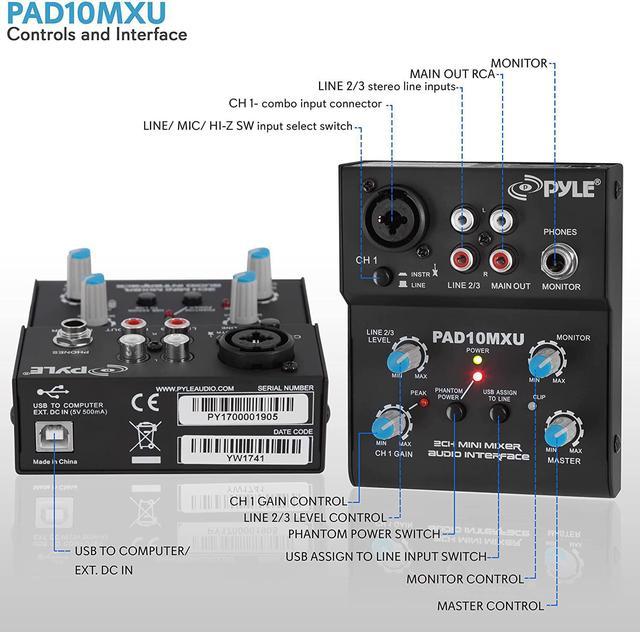 Pyle 2-Channel Audio Mixer - DJ Sound Controller Interface with