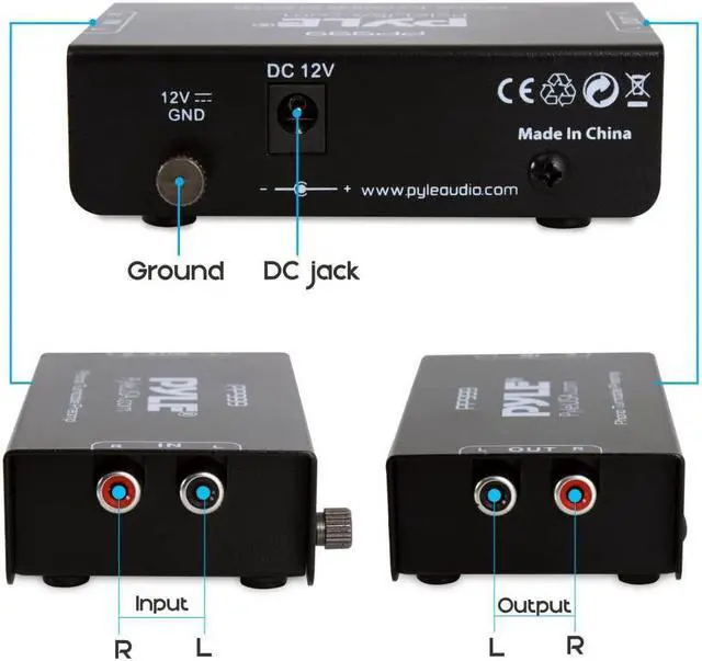 Alt view image 2 of 6 - Pyle Phono Turntable Preamp - Mini Electronic Audio Stereo Phonograph Preamplifier with RCA Input, RCA Output & Low Noise Operation Powered by 12 Volt DC Adapter - PP999