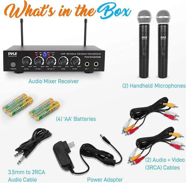 Alt view image 5 of 12 - Portable UHF Wireless Microphone System - Battery Operated Dual Bluetooth Cordless Microphone Set, Includes 2 Handheld Transmitter Mic, Mixer Receiver, RCA, for PA Karaoke DJ Party - Pyle