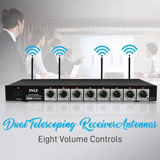Alt view image 5 of 6 - 8 Channel Conference Microphone System - UHF Desktop, Table Meeting Wireless Microphones & Receiver w/ 8 Gooseneck Mics, Rack Mountable & LED Audio Signal Indicator Lights