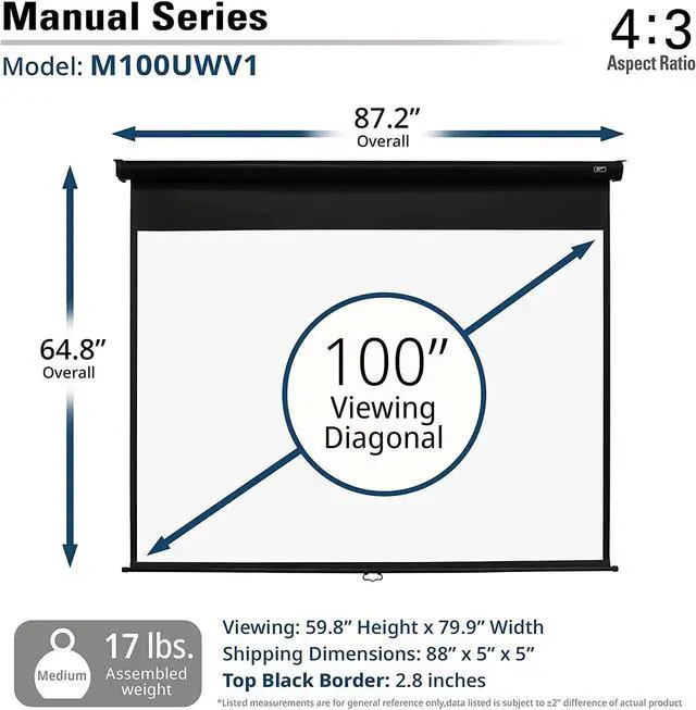 Alt view image 5 of 6 - Elite Screens Manual Series, 100-INCH 4:3, Pull Down Manual Projector Screen with AUTO LOCK, Movie Home Theater 8K / 4K Ultra HD 3D Ready, 2-YEAR WARRANTY, 4:3, black