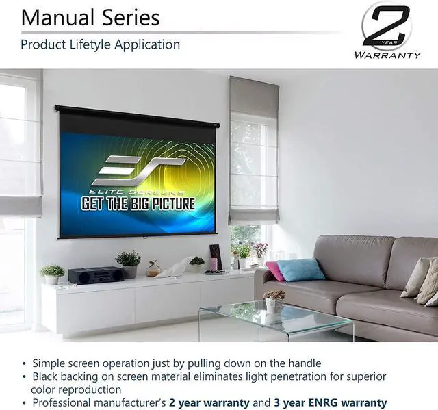 Alt view image 4 of 6 - Elite Screens Manual Series, 100-INCH 4:3, Pull Down Manual Projector Screen with AUTO LOCK, Movie Home Theater 8K / 4K Ultra HD 3D Ready, 2-YEAR WARRANTY, 4:3, black