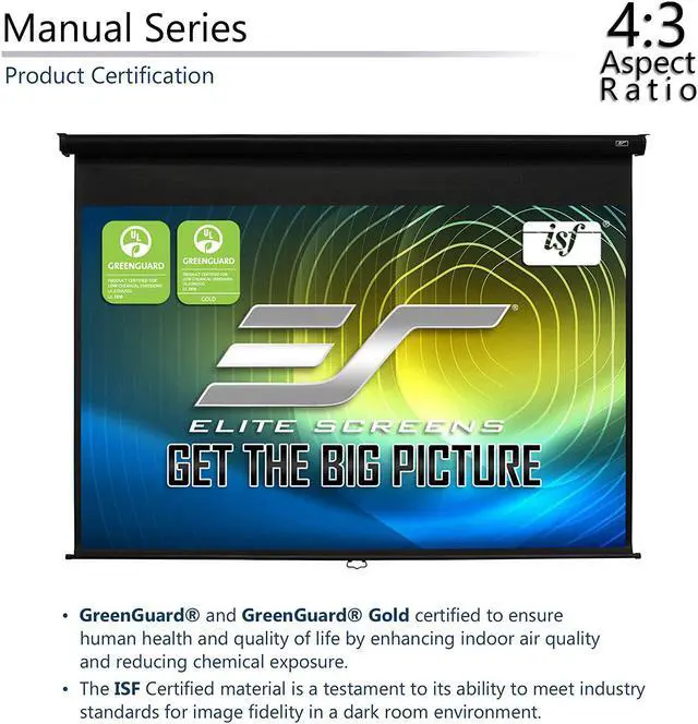Alt view image 3 of 6 - Elite Screens Manual Series, 100-INCH 4:3, Pull Down Manual Projector Screen with AUTO LOCK, Movie Home Theater 8K / 4K Ultra HD 3D Ready, 2-YEAR WARRANTY, 4:3, black