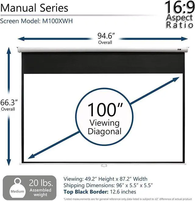 Alt view image 5 of 5 - Elite Screens Manual Series, 100-INCH 16:9, Pull Down Manual Projector Screen with AUTO Lock, Movie Home Theater 8K / 4K Ultra HD 3D Ready, 2-Year Warranty