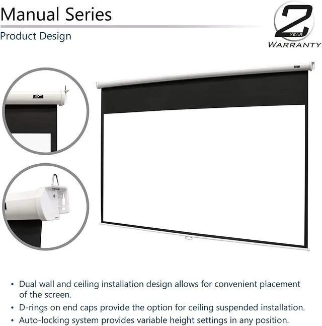 Alt view image 2 of 5 - Elite Screens Manual Series, 100-INCH 16:9, Pull Down Manual Projector Screen with AUTO Lock, Movie Home Theater 8K / 4K Ultra HD 3D Ready, 2-Year Warranty