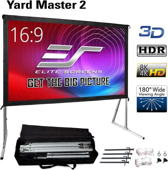 Alt view image 2 of 6 - Elite Screens Yard Master 2, 90 inch Outdoor Projector Screen with Stand 16:9, 8K 4K Ultra HD 3D Fast Folding Portable Movie Theater Cinema 90" Indoor Foldable Easy Snap Projection Screen