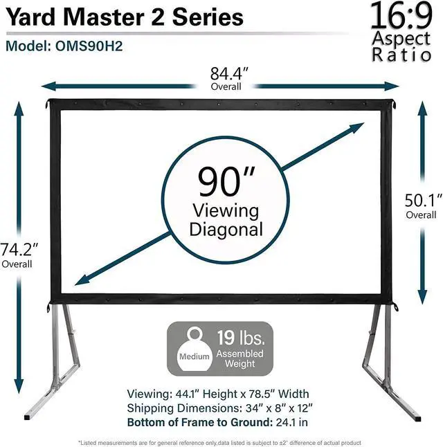 Alt view image 5 of 6 - Elite Screens Yard Master 2, 90 inch Outdoor Projector Screen with Stand 16:9, 8K 4K Ultra HD 3D Fast Folding Portable Movie Theater Cinema 90" Indoor Foldable Easy Snap Projection Screen
