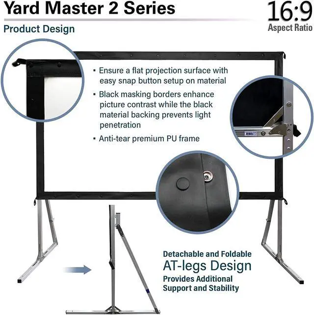 Alt view image 3 of 6 - Elite Screens Yard Master 2, 90 inch Outdoor Projector Screen with Stand 16:9, 8K 4K Ultra HD 3D Fast Folding Portable Movie Theater Cinema 90" Indoor Foldable Easy Snap Projection Screen
