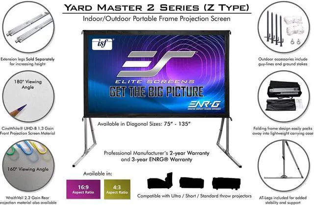 Alt view image 6 of 6 - Elite Screens Yard Master 2, 90 inch Outdoor Projector Screen with Stand 16:9, 8K 4K Ultra HD 3D Fast Folding Portable Movie Theater Cinema 90" Indoor Foldable Easy Snap Projection Screen