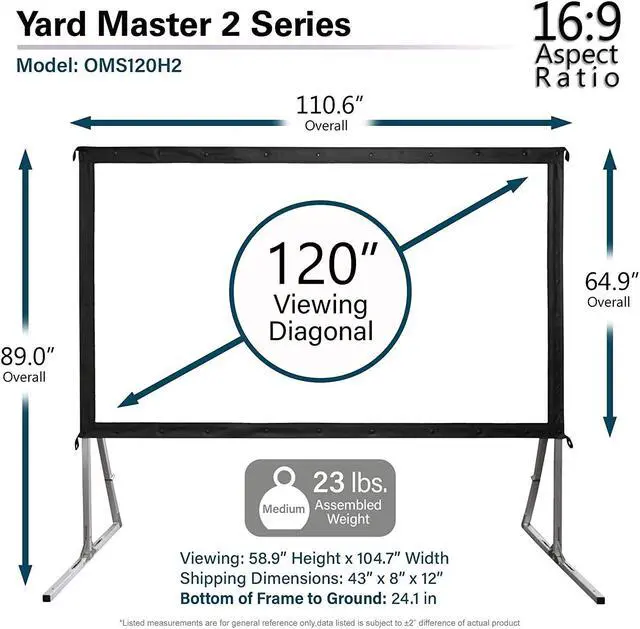 Alt view image 4 of 5 - Elite Screens Yard Master 2, 120-inch Outdoor Indoor Projector Screen 16:9, Fast Easy Snap On Set-up Freestanding Portable Movie Foldable Front Projection | US Based Company 2-YEAR WARRANTY