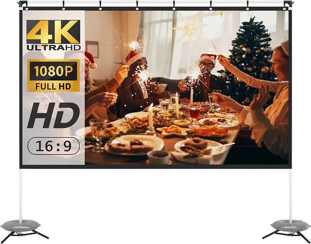 Main image of Portable Projector Screen with Stand, 100 Inch Projection Screen 16:9, 4K HD Rear Front Projections Movies Screen with Carry Bag for Indoor Outdoor Home Theater Backyard Cinema Travel