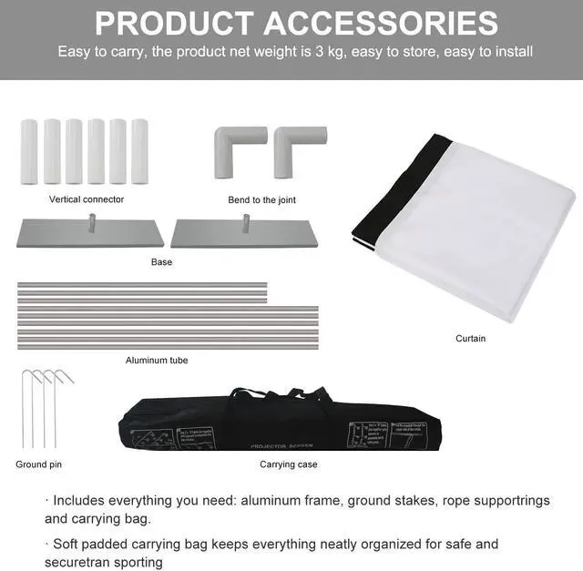 Alt view image 5 of 7 - Projector Screen with Stand 100 inch Portable Projection Screen 16:9 4K HD Rear Front Projections Movies Screen with Carry Bag for Indoor Outdoor Home Theater Backyard Cinema Travel