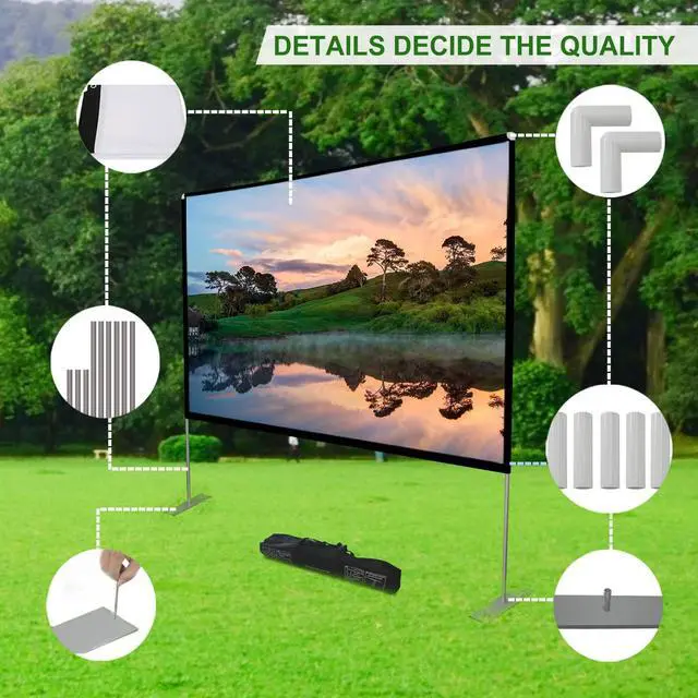 Alt view image 4 of 7 - Projector Screen with Stand 100 inch Portable Projection Screen 16:9 4K HD Rear Front Projections Movies Screen with Carry Bag for Indoor Outdoor Home Theater Backyard Cinema Travel