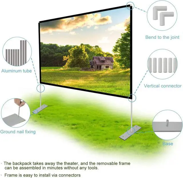 Alt view image 3 of 6 - Projector Screen with Stand 120 inch 16:9 HD 4K Outdoor Indoor Projection Screen for Home Theater 3D Fast-Folding Projector Screen with Stand Legs and Carry Bag Projection Movie Wrinkle-Free