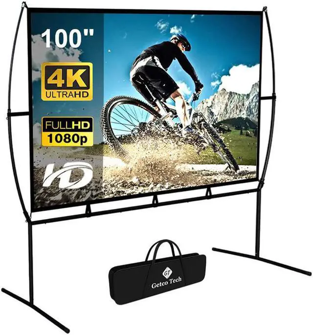 Main image of Projector Screen with Stand Foldable Portable Movie Screen 100 Inch 16:9, HD 4K Double Sided Projection Screen Indoor Outdoor Projector Movies Screen for Home Theater
