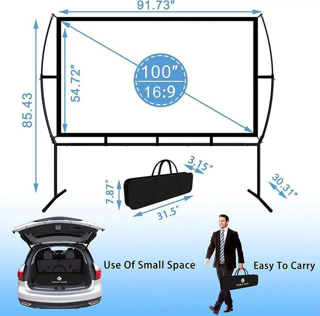 Alt view image 5 of 6 - Projector Screen with Stand Foldable Portable Movie Screen 100 Inch 16:9, HD 4K Double Sided Projection Screen Indoor Outdoor Projector Movies Screen for Home Theater
