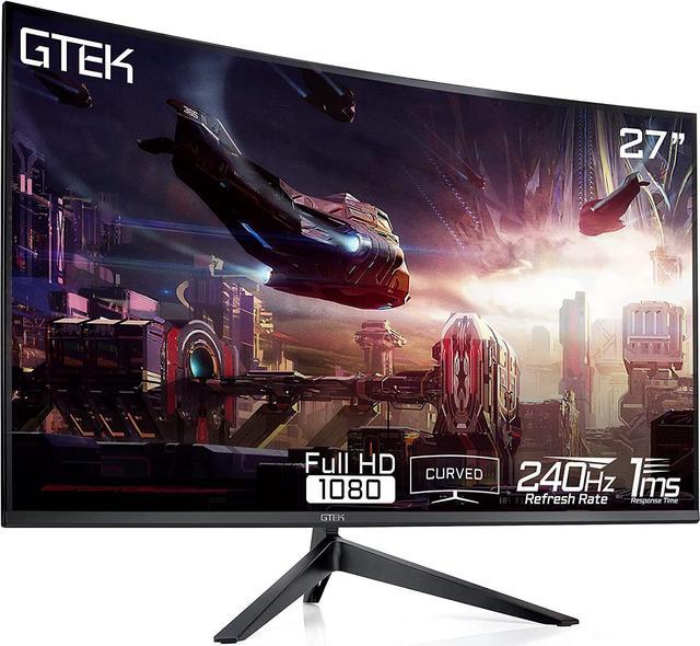 GTEK 27-Inch Curved Frameless Gaming Monitor Full HD 1920 x 1080P, 1800R,  VA 1ms, 240Hz, HDR, FreeSync, Speakers, DisplayPort/HDMI, VESA 