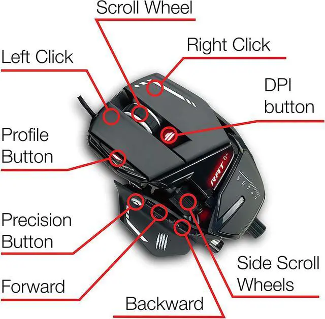 Alt view image 2 of 6 - The Authentic R.A.T. 8+ Fully Adjustable Wired Gaming Mouse - 16000 DPI Optical Sensor - 11 Programmable Buttons and RGB Lighting - Black