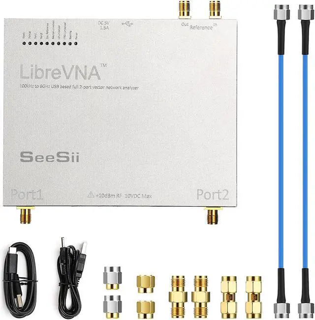 Main image of LibreVNA 100kHz-6GHz Vector Network Analyzer, SEESII Profesional NanoVNA Antenna Analyzer USB Based Full 2-Port with External Reference Input/Output,Measuring Full S-Parameters,2021 Upgraded Version