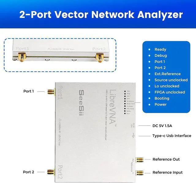 Alt view image 7 of 7 - LibreVNA 100kHz-6GHz Vector Network Analyzer, SEESII Profesional NanoVNA Antenna Analyzer USB Based Full 2-Port with External Reference Input/Output,Measuring Full S-Parameters,2021 Upgraded Version