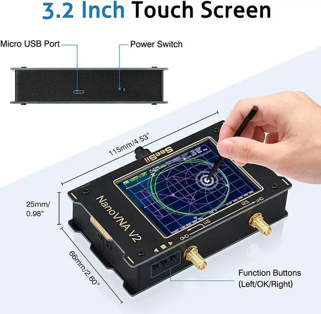 Alt view image 2 of 7 - Nanovna SAA-V2 Vector Network Analyzer 10KHz~3GHz HF VHF UHF Antenna Analyzer 3.2" inch Touchscreen with Case,Measuring Duplexer, The Filter,S Parameters, Voltage Standing Wave Ratio, Phase,Delay