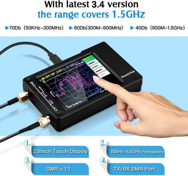 Alt view image 2 of 7 - NanoVNA-H REV3.4 Vector Network Analyzer,10KHz -1.5GHz HF VHF UHF Antenna Analyzer Portable VNA with SMA Adapter