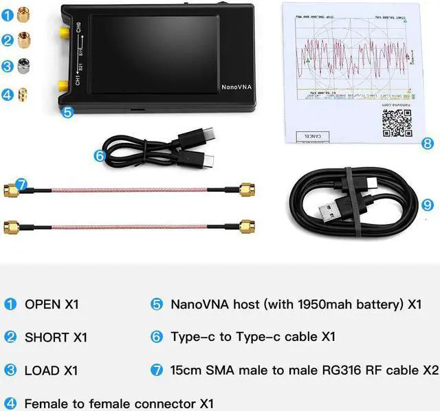 Alt view image 7 of 7 - NanoVNA-H4 Vector Network Analyzer Kit 10KHz-1.5GHz HF VHF UHF Antenna Analyzer Measuring S Parameters, Voltage Standing Wave Ratio, Phase, Delay, Smith Chart with 4" LCD Touch Screen (4.2 Version)