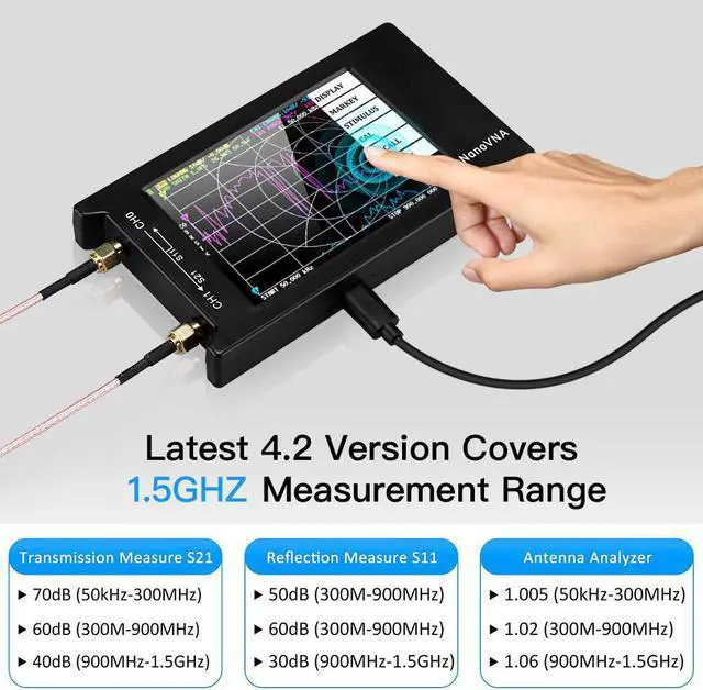 Alt view image 5 of 7 - NanoVNA-H4 Vector Network Analyzer Kit 10KHz-1.5GHz HF VHF UHF Antenna Analyzer Measuring S Parameters, Voltage Standing Wave Ratio, Phase, Delay, Smith Chart with 4" LCD Touch Screen (4.2 Version)