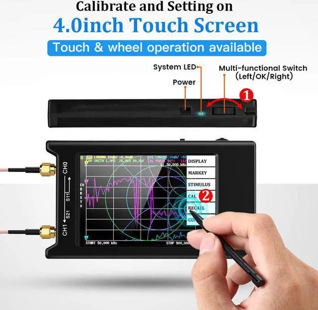 Alt view image 2 of 7 - NanoVNA-H4 Vector Network Analyzer Kit 10KHz-1.5GHz HF VHF UHF Antenna Analyzer Measuring S Parameters, Voltage Standing Wave Ratio, Phase, Delay, Smith Chart with 4" LCD Touch Screen (4.2 Version)