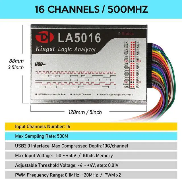 Alt view image 3 of 6 - InnoMaker LA5016 USB Logic Analyzer 16Channels 500M Max Sample Rate 10GB Samples MCU/ARM/FPGA Debug Tool English Software Support Windows (32bit/64bit),Mac OS,Linux