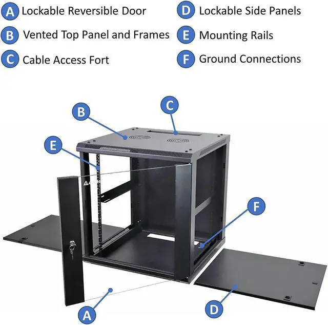 Alt view image 6 of 7 - AEONS 12U Professional Wall Mount Network Server Cabinet Enclosure 19-Inch Server Network Rack 16-Inches Deep Black