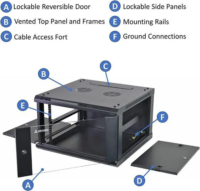 Alt view image 6 of 7 - AEONS 6U Professional Wall Mount Network Server Cabinet Enclosure 19-Inch Server Network Rack 16-Inches Deep Black