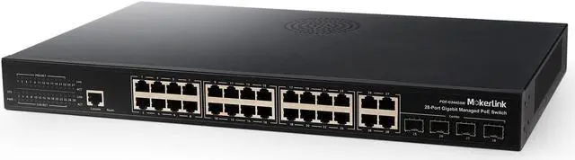Main image of 28 Port PoE Gigabit Managed Switch, 24 GE PoE Port, 4 GE Uplink, 4 Combo SFP, 300W IEEE802.3af/at, L2+ Smart Managed, Rackmount Fanless, QoS Vlan IGMP and Static Routing