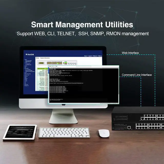 Alt view image 5 of 7 - 28 Port PoE Gigabit Managed Switch, 24 GE PoE Port, 4 GE Uplink, 4 Combo SFP, 300W IEEE802.3af/at, L2+ Smart Managed, Rackmount Fanless, QoS Vlan IGMP and Static Routing