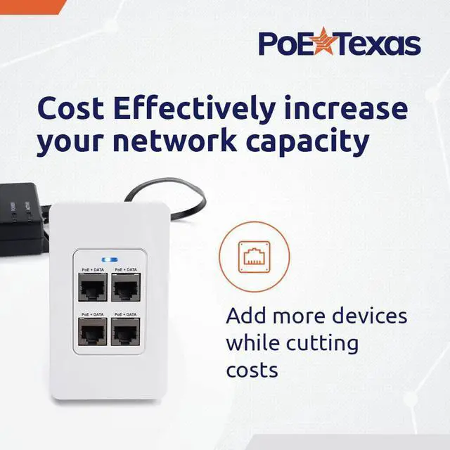 Alt view image 2 of 6 - 4 Port in-Wall Gigabit PoE Extender with IEEE 802.3bt Uplink - Power Over Ethernet Switch Wall Plate with Full Passthrough VLAN Computer Network, IP Camera Feed, Internet Office VoIP