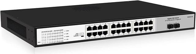 24 Port Full Gigabit PoE Switch with 2 Gigabit SFP Uplink Ports, Up to 30W  Per Port, 48V Standard POE, Total Budget 300W, 803.af/at Compliant,