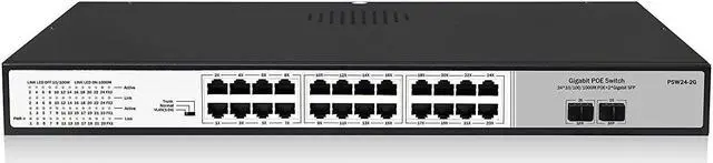 Alt view image 2 of 4 - 24 Port Full Gigabit PoE Switch with 2 Gigabit SFP Uplink Ports, Up to 30W Per Port, 48V Standard POE, Total Budget 300W, 803.af/at Compliant, Unmanaged Plug and Play, Rack Mount