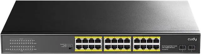 Main image of Cudy 24 Gigabit Ethernet Unmanaged PoE+ Switch, 300W, 24 * 100/1000Mbps PoE+ Ports, 2 Gigabit SFP, CCTV/VLAN Mode, 19-inch Rackmount, 802.3af/at