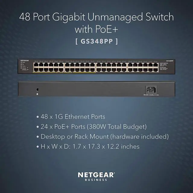 Alt view image 2 of 6 - 48-Port Gigabit Ethernet Unmanaged PoE+ Switch - with 24 x PoE+ @ 380W, Desktop or Rackmount