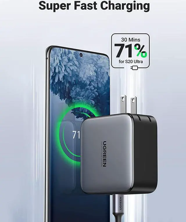 Alt view image 3 of 7 - 100W USB C Wall Charger - 2-Port GaN PD Fast Charger Power Adapter Compatible with MacBook Pro/Air, iPad Pro/Mini, iPhone 13/13 Mini/13 Pro/13 Pro Max/12, Dell XPS, Galaxy and Pixel